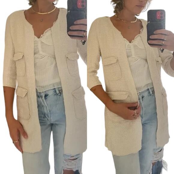 Zara Basic | Size M Tweed Knit Shacket Cream Minimalist Textured - Picture 1 of 9